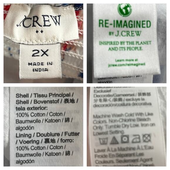 J. Crew Dress Smocked Tie Sleeves Sundress Red Blue Stars Women’s Plus Size 2X - Picture 13 of 14